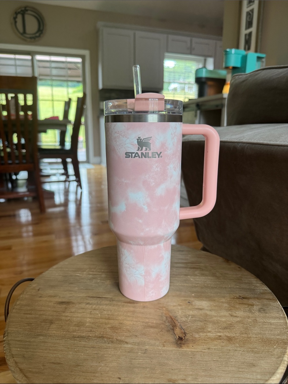 Stanley Pink Marble Travel Tumbler with Handle and Straw - Pink & White